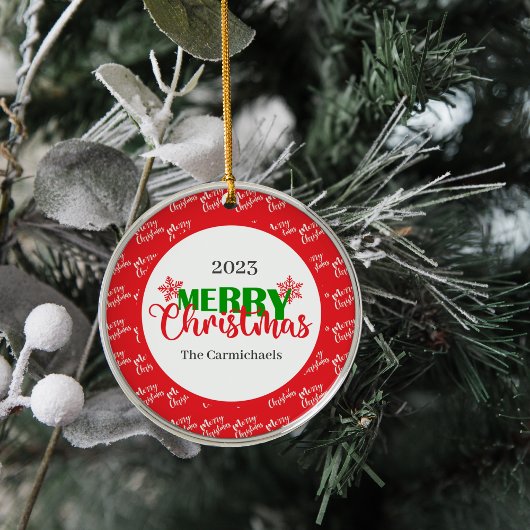 フェスティバルレッドグリーンメリークリスマスラウンドオーナメント メタルオーナメント