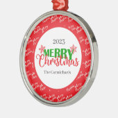 フェスティバルレッドグリーンメリークリスマスラウンドオーナメント メタルオーナメント (左)