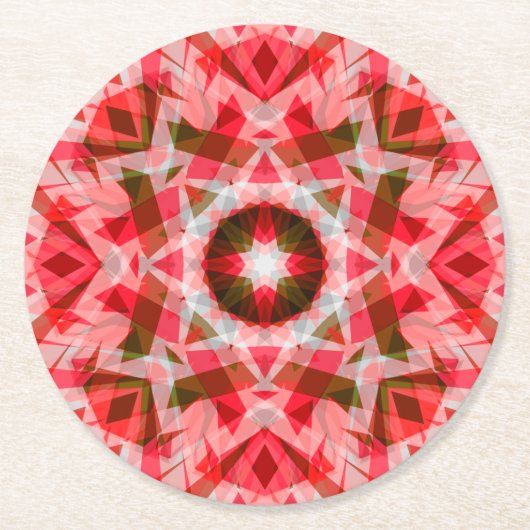 フェスティバルレッドグリーン幾何学居心地の良いクリスマススター ラウンドペーパーコースター (正面)