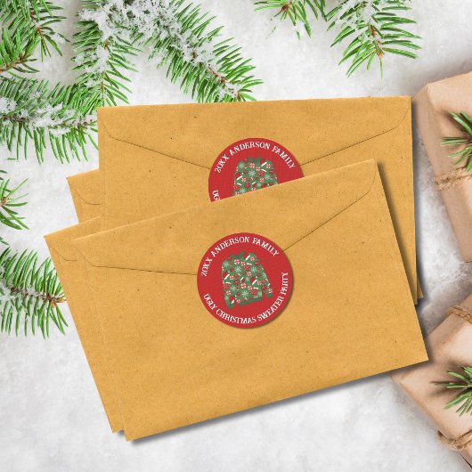 フェスティバルレッドグリーン醜いクリスマスセーターパーティー ラウンドシール