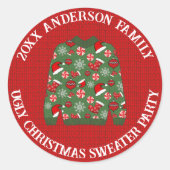 フェスティバルレッドグリーン醜いクリスマスセーターパーティー ラウンドシール (正面)