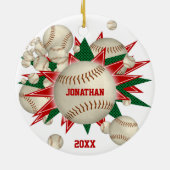 フェスティバルレッドグリーン野球ソフトボールの打球 セラミックオーナメント (裏面)