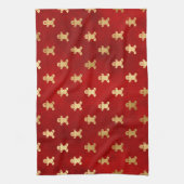 フェスティバルレッドゴールドフォイルウィンタージンジャーブレッドマン キッチンタオル (縦)