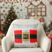 フェスティバルレッドサンタクロスモノグラムクリスマスピロー クッション