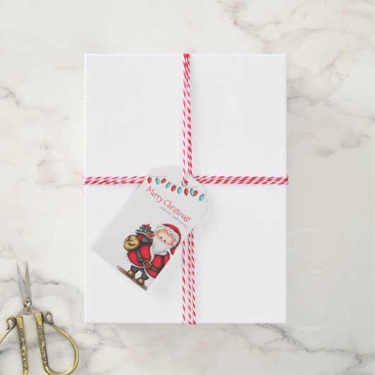 フェスティバルレッドサンタクロースパーソナライズされたクリスマス ギフトタグ (より糸付き)