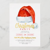 フェスティバルレッドサンタハットクリスマスパーティー 箔招待状 (正面)