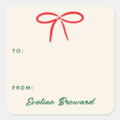 フェスティバルレッドシンプルボウ空白のギフトラベル スクエアシール (正面)