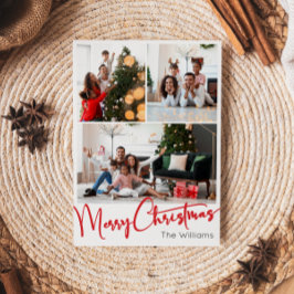 フェスティバルレッドスクリップ垂直3写真クリスマス シーズンカード