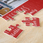 フェスティバルレッドスクリプトフォトクリスマスホリデー ジグソーパズル (側面)