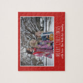 フェスティバルレッドスクリプトフォトクリスマスホリデー ジグソーパズル (縦)