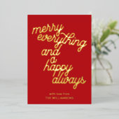 フェスティバルレッドスクリプトメリーすべてのクリスマス金ゴールド 箔シーズンカード (立ち正面)