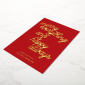 フェスティバルレッドスクリプトメリーすべてのクリスマス金ゴールド 箔シーズンカード (回転した状態)