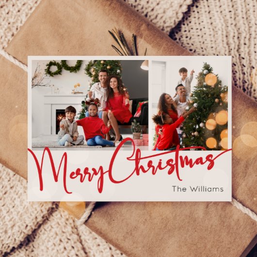 フェスティバルレッドスクリプトメリークリスマスツーフォト シーズンカード
