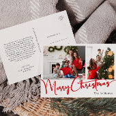 フェスティバルレッドスクリプトメリークリスマスツーフォト シーズンポストカード