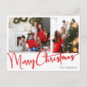 フェスティバルレッドスクリプトメリークリスマスツーフォト シーズンポストカード (正面)