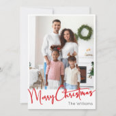 フェスティバルレッドスクリプトメリークリスマスバーチカルフォト シーズンカード (正面)