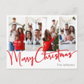 フェスティバルレッドスクリプトメリークリスマスフォーフォト シーズンポストカード (正面)