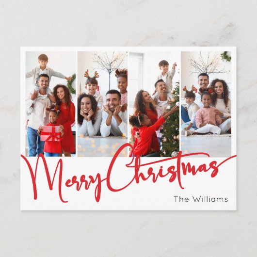 フェスティバルレッドスクリプトメリークリスマスフォーフォト シーズンポストカード (正面)