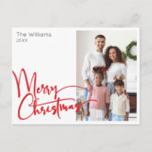 フェスティバルレッドスクリプトメリークリスマスワンフォト シーズンポストカード (正面)