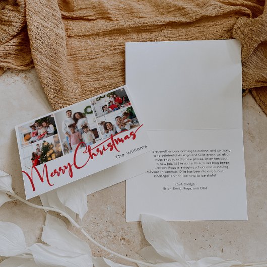 フェスティバルレッドスクリプトメリークリスマス折り畳み5写真 シーズンカード