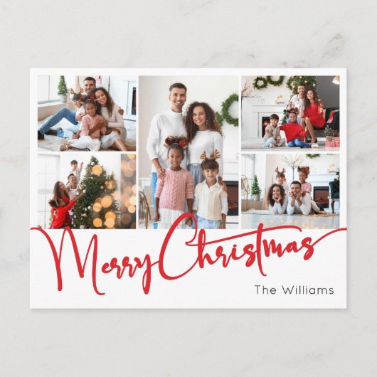 フェスティバルレッドスクリプトメリークリスマス5枚の写真 シーズンポストカード (正面)