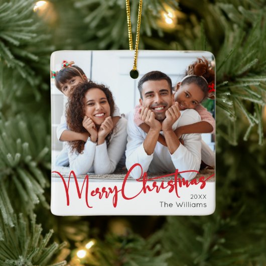 フェスティバルレッドスクリプトメリークリスマス セラミックオーナメント (ツリー)