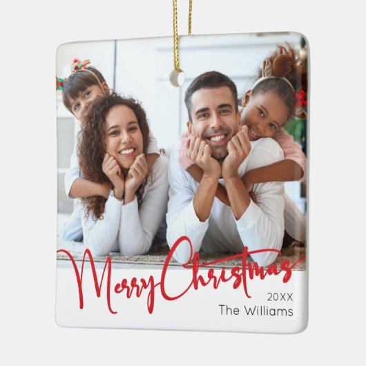 フェスティバルレッドスクリプトメリークリスマス セラミックオーナメント (左)