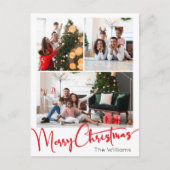 フェスティバルレッドスクリプト垂直3フォトクリスマス シーズンポストカード (正面)