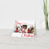 フェスティバルレッドスクリプト折り畳み3枚フォトクリスマス シーズンカード (正面)