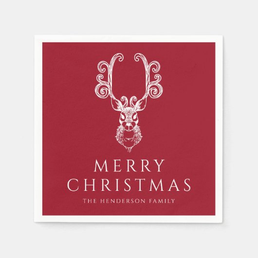 フェスティバルレッドスタグメリークリスマス スタンダードカクテルナプキン (正面)