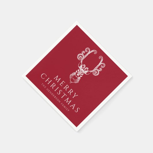 フェスティバルレッドスタグメリークリスマス スタンダードカクテルナプキン (角)