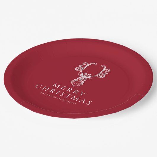 フェスティバルレッドスタグメリークリスマス ペーパープレート (アングル)