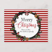 フェスティバルレッドストライプリースホリークリスマスメリークリスマス ポストカード (正面)