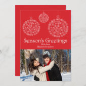 フェスティバルレッドスノーフレークオーナメントホリデーフォトカード シーズンカード (正面/裏面)
