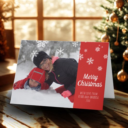 フェスティバルレッドスノーフレークメリークリスマスフォト シーズンカード