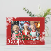 フェスティバルレッドスノーフレークモダンスクリプトシンプルの写真 シーズンカード (スタンド正面)