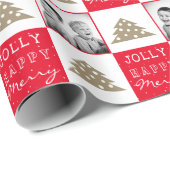 フェスティバルレッドタイポグラフィクリスマスツリーファミリーフォト ラッピングペーパー (ロールコーナー)