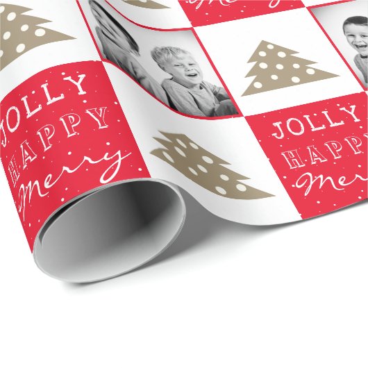 フェスティバルレッドタイポグラフィクリスマスツリーファミリーフォト ラッピングペーパー (ロールコーナー)