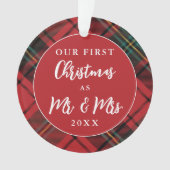 フェスティバルレッドタータンチェックニューリュウズ初めてのクリスマス写真 オーナメント (正面)