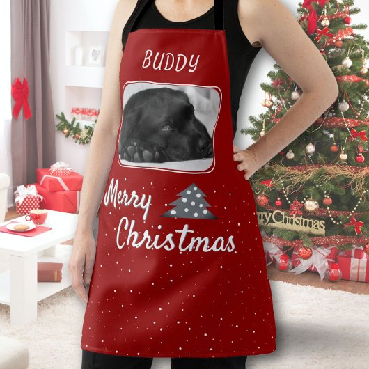 フェスティバルレッドドッグペットクリスマスツリー名写真 エプロン