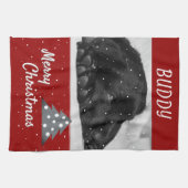 フェスティバルレッドドッグペットフォトツリーメリークリスマス キッチンタオル (横)