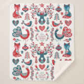 フェスティバルレッドネイビークリスマススススススカンジナビアフォークアート シェルパブランケット (正面)