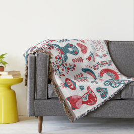 フェスティバルレッドネイビークリスマススススススカンジナビアフォークアート スローブランケット