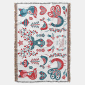 フェスティバルレッドネイビークリスマススススススカンジナビアフォークアート スローブランケット (正面縦)