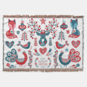 フェスティバルレッドネイビークリスマススススススカンジナビアフォークアート スローブランケット (正面)