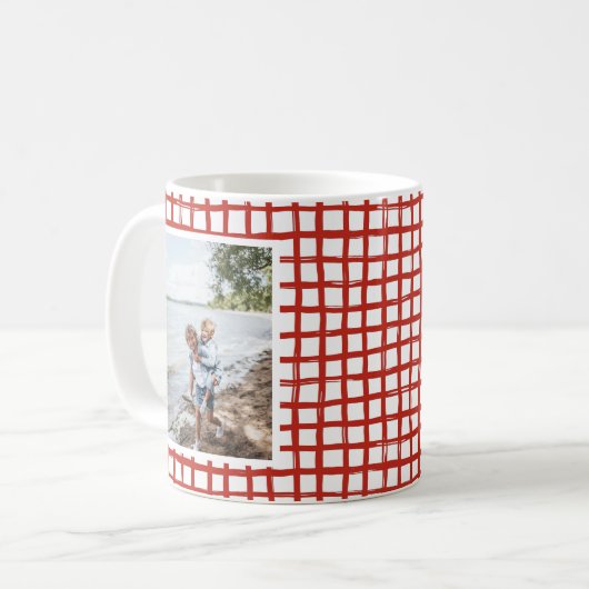 フェスティバルレッドハンド描画プレイド2写真 コーヒーマグカップ (正面左)