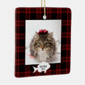 フェスティバルレッドバッファロープレイドキャットネームクリスマス セラミックオーナメント (右)