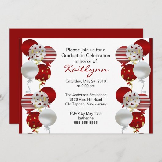 フェスティバルレッドバルーン卒業招待状 招待状 (正面/裏面)