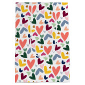 フェスティバルレッドピーチ赤面ピンクブルーハートパターン ミディアムペーパーバッグ (裏面)