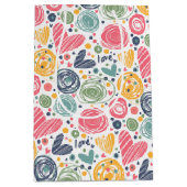 フェスティバルレッドピーチ赤面ピンクブルーハートパターン ミディアムペーパーバッグ (正面)